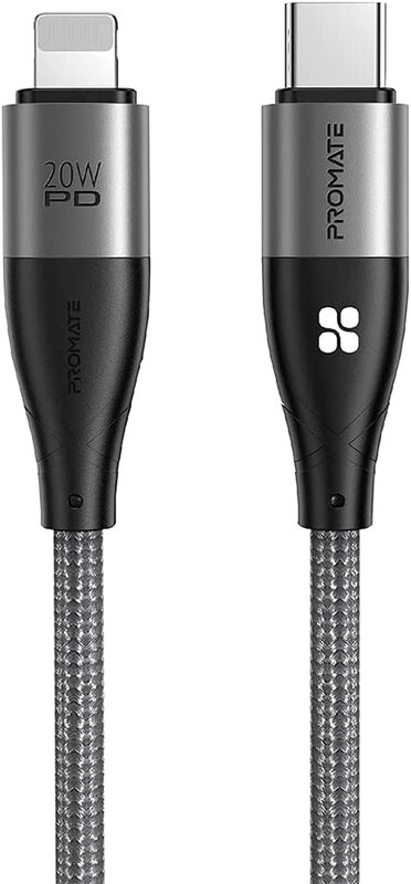Promate 1.2-Meter Fast Charging Braided Lightning Cable, 20W USB-C to Lightning, Anti-Tangle Cable for Smartphones/Tablets, Black
Promate 1.2-Meter Fast Charging Braided Lightning Cable, 20W USB-C to Lightning, Anti-Tangle Cable for Smartphones/Tablets, Black