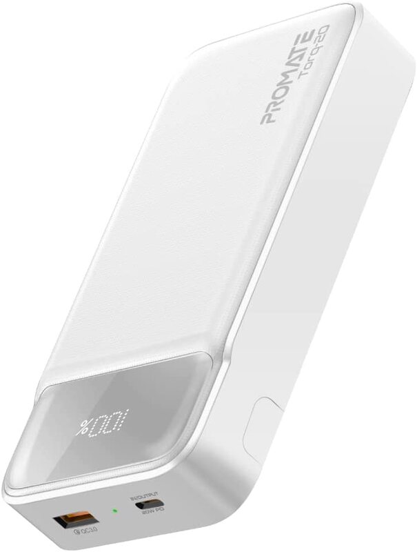 Promate 20000mAh Power Bank with Kickstand 20W USB Type-C Port and QC 3.0 18W Port, with LCD Screen and Over-Heating Protection, White
Promate 20000mAh Power Bank with Kickstand 20W USB Type-C Port and QC 3.0 18W Port, with LCD Screen and Over-Heating Protection, White