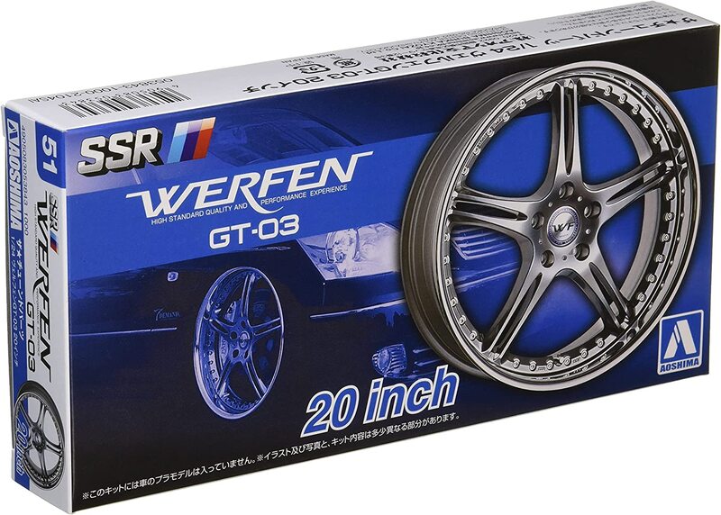 Aoshima 1/24 Tuned Parts #51 SSR Werfen GT-03 20inch (Wheels, Tires & Poly Caps, 4 pieces each)
Aoshima 1/24 Tuned Parts #51 SSR Werfen GT-03 20inch (Wheels, Tires & Poly Caps, 4 pieces each)