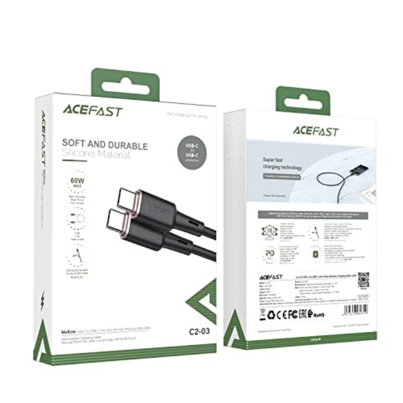 Acefast 1.2-Meter Zinc Alloy Silicone USB-C Cable, USB C to USB C for Smartphones/Tablets, Black
Acefast 1.2-Meter Zinc Alloy Silicone USB-C Cable, USB C to USB C for Smartphones/Tablets, Black