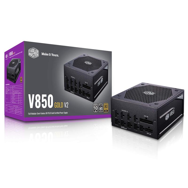 Cooler Master V850 Gold V2 Fully Modular 80+ Gold Efficiency Semi-Fan Operation High Efficiency 16AWG PCIe Cables Power Supply, 850 Watts, Black
Cooler Master V850 Gold V2 Fully Modular 80+ Gold Efficiency Semi-Fan Operation High Efficiency 16AWG PCIe Cables Power Supply, 850 Watts, Black