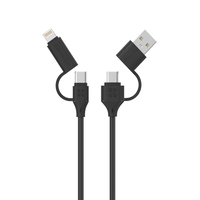 Promate 1.2-Meter 4-in-1 60W Multi Charging Cable, USB-C to USB-A to Lightning for iPhone 13, MacBook Pro, Black
Promate 1.2-Meter 4-in-1 60W Multi Charging Cable, USB-C to USB-A to Lightning for iPhone 13, MacBook Pro, Black