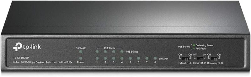 TP-Link TL-SF1008P 8-Port 10/100Mbps Desktop Switch with 4-Port PoE+, Black
TP-Link TL-SF1008P 8-Port 10/100Mbps Desktop Switch with 4-Port PoE+, Black