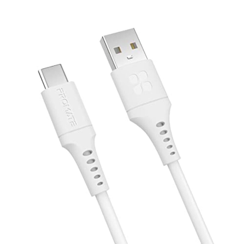 Promate 2-Meter Anti-Tangle Silicone Cord USB-C Cable, USB-A to Type-C for Smartphones/Tablets, White
Promate 2-Meter Anti-Tangle Silicone Cord USB-C Cable, USB-A to Type-C for Smartphones/Tablets, White