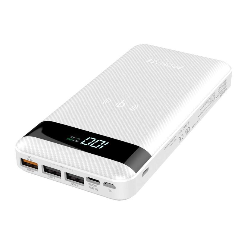 Promate 20000mAh AuraTank-20 Wireless Fast Charging Power Bank with USB-A & USB-C Input, White
Promate 20000mAh AuraTank-20 Wireless Fast Charging Power Bank with USB-A & USB-C Input, White