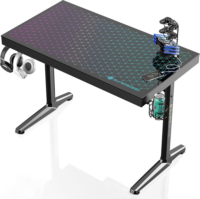 Eureka Ergonomic RGB Led Gaming Desk Music Sync Lights Up Tempered Glass Computer Table with Controller Rack, Black
Eureka Ergonomic RGB Led Gaming Desk Music Sync Lights Up Tempered Glass Computer Table with Controller Rack, Black