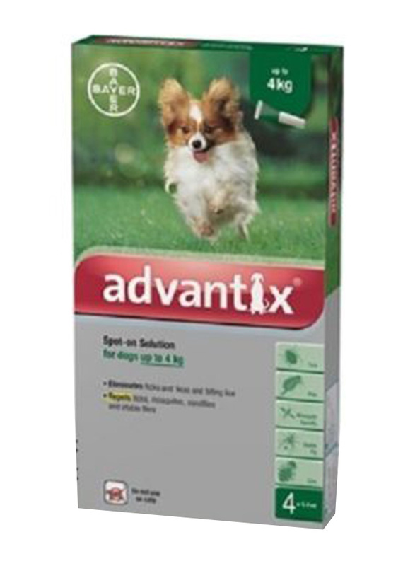 Advantix Spot On Solution Flea & Tick for Dog Up to 4 Kg, 4 x 0.4ml, Multicolour
Advantix Spot On Solution Flea & Tick for Dog Up to 4 Kg, 4 x 0.4ml, Multicolour