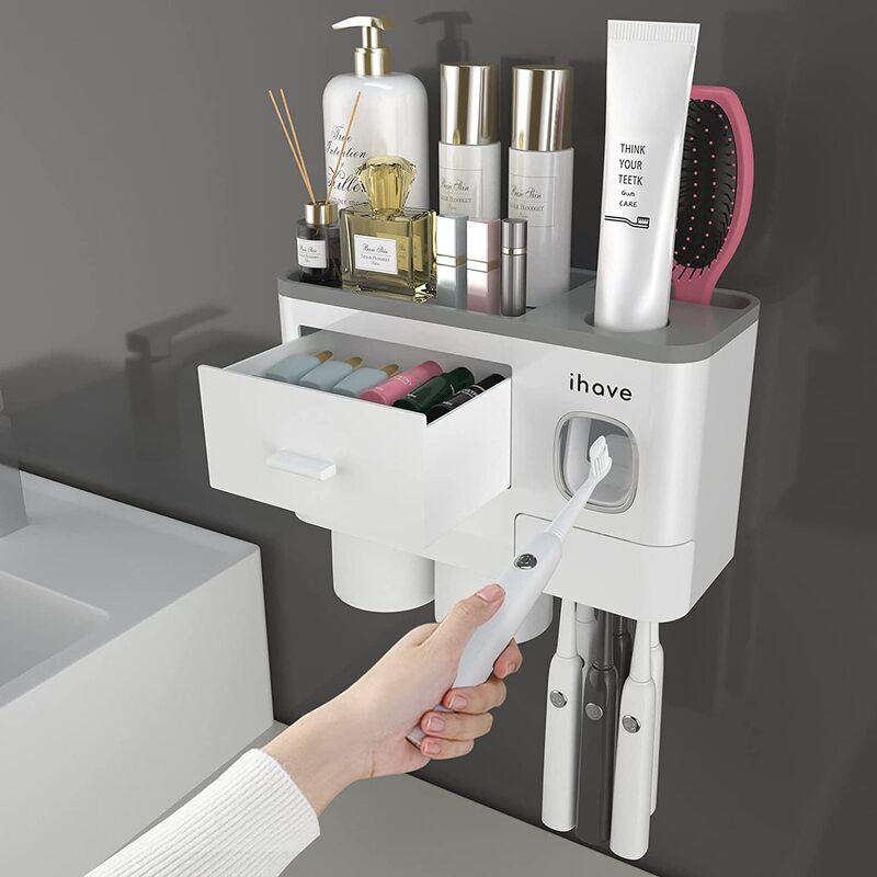 iHave Wall Mounted Large Capacity Tray with 2 Cups Toothbrush Holders and Toothpaste Dispenser, White
iHave Wall Mounted Large Capacity Tray with 2 Cups Toothbrush Holders and Toothpaste Dispenser, White