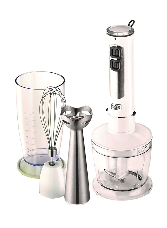 Black+Decker 4-in1 Stick Blender with Chopper & Wisk, 400W, SB4000-B5, White
Black+Decker 4-in1 Stick Blender with Chopper & Wisk, 400W, SB4000-B5, White