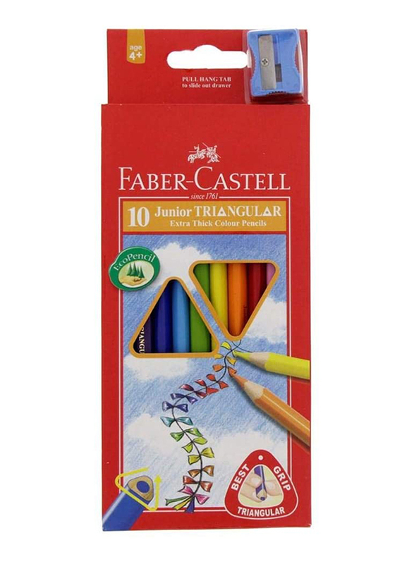 Faber-Castell 10-Piece Junior Triangular Extra Thick Colored Pencil Set with Sharpener, Multicolor
Faber-Castell 10-Piece Junior Triangular Extra Thick Colored Pencil Set with Sharpener, Multicolor