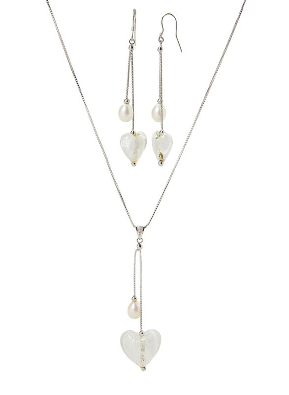 Equss Sterling Silver Earrings and Necklace Set for Women with White Heart Shape Crystal Stone and Pearl Pendant, White
Equss Sterling Silver Earrings and Necklace Set for Women with White Heart Shape Crystal Stone and Pearl Pendant, White