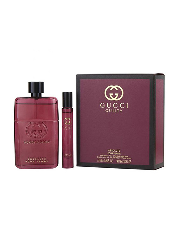 Gucci 2-Piece Guilty Absolute Travel Set for Women, 90ml EDP Perfume, 7.4ml EDP Perfume Mini
Gucci 2-Piece Guilty Absolute Travel Set for Women, 90ml EDP Perfume, 7.4ml EDP Perfume Mini