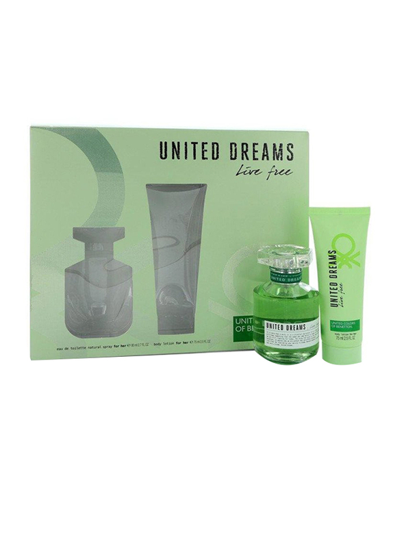 Benetton 2-Piece United Dreams Live Free Gift Set for Women, 80ml EDT Perfume, 75ml Body Lotion
Benetton 2-Piece United Dreams Live Free Gift Set for Women, 80ml EDT Perfume, 75ml Body Lotion