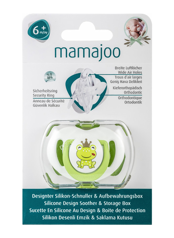 Mamajoo Prince Frog Silicone Orthodontic Design Soother & Storage Box, 6+ Months, Green/White
Mamajoo Prince Frog Silicone Orthodontic Design Soother & Storage Box, 6+ Months, Green/White