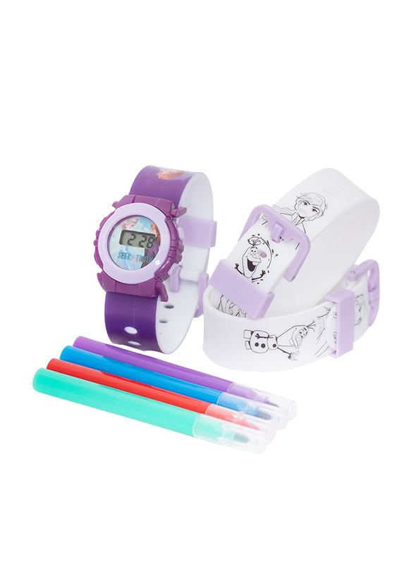 Disney Frozen II Digital Watch Gift Set for Girls with PVC Band, 4 Felt Tip Pens Colorable Straps, WD19420, Purple
Disney Frozen II Digital Watch Gift Set for Girls with PVC Band, 4 Felt Tip Pens Colorable Straps, WD19420, Purple
