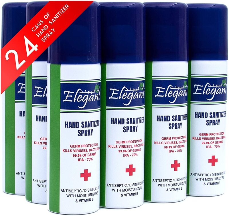 Elegant Sanitizer Spray, 70% IPA Advanced Germ Protection Moisturizers & Vitamin E, 60ml x 6 Pieces
Elegant Sanitizer Spray, 70% IPA Advanced Germ Protection Moisturizers & Vitamin E, 60ml x 6 Pieces