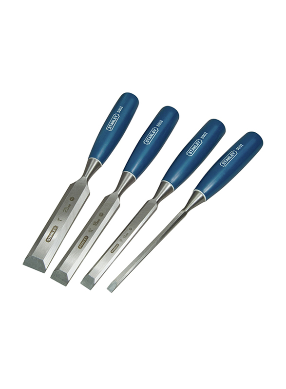 Stanley 4-Piece 6/12/18/25mm 5002 Bevel Edge Wood Chisels Set, 0-16-129, Blue/Silver
Stanley 4-Piece 6/12/18/25mm 5002 Bevel Edge Wood Chisels Set, 0-16-129, Blue/Silver