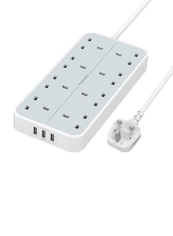 Promate Power Strip, 11-in-1 8 Way Sockets UK Plug, Heavy Duty Surge Protector Power Extension with 2 Meter Cable, White
Promate Power Strip, 11-in-1 8 Way Sockets UK Plug, Heavy Duty Surge Protector Power Extension with 2 Meter Cable, White