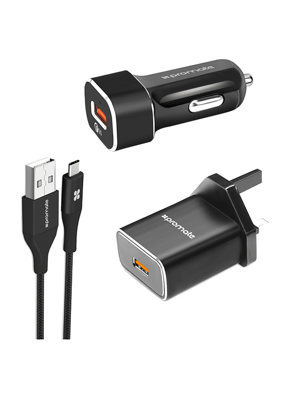Promate Unigear-QC3.UK 3 Type-C Charging Kit, Qualcomm Certified 3-In-1 Quick Charger 3.0 Travel and Car Charger Kit with 1.2m USB Type-C Sync Charge
Promate Unigear-QC3.UK 3 Type-C Charging Kit, Qualcomm Certified 3-In-1 Quick Charger 3.0 Travel and Car Charger Kit with 1.2m USB Type-C Sync Charge