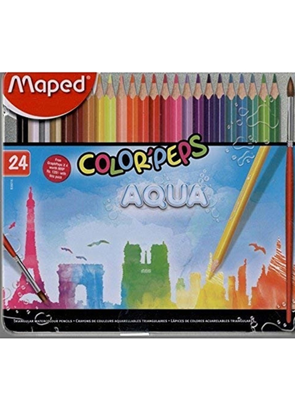 Maped 24-Piece Color'Peps Aqua Water Colored Pencil Set with Brush in Metal Box, Multicolor
Maped 24-Piece Color'Peps Aqua Water Colored Pencil Set with Brush in Metal Box, Multicolor