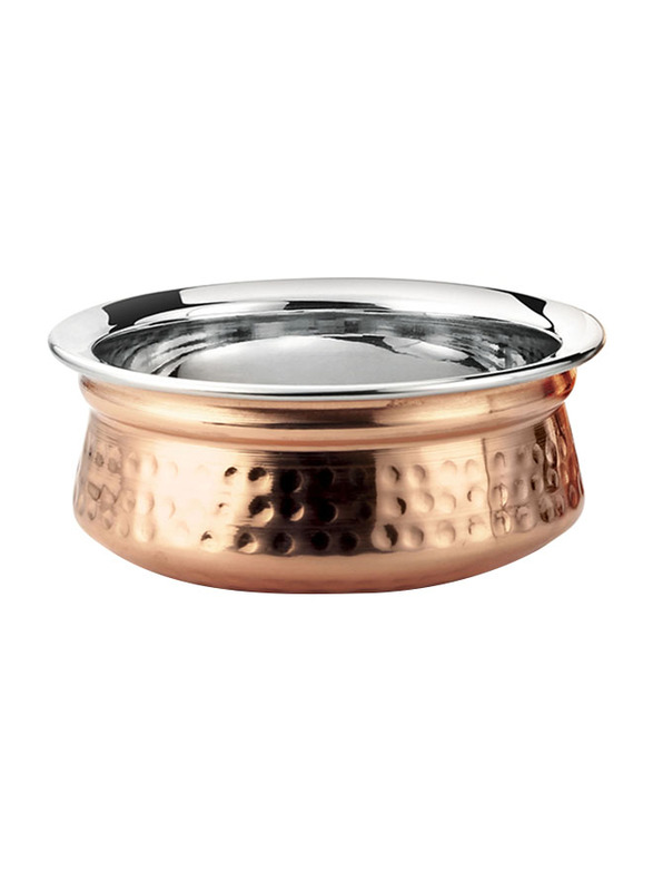 Kedge 100ml Stainless Steel Round Hyderabadi Handi 00 Size (24), with Pure Copper Hammered Finish, 9 x 3.25cm, Silver/Copper
Kedge 100ml Stainless Steel Round Hyderabadi Handi 00 Size (24), with Pure Copper Hammered Finish, 9 x 3.25cm, Silver/Copper