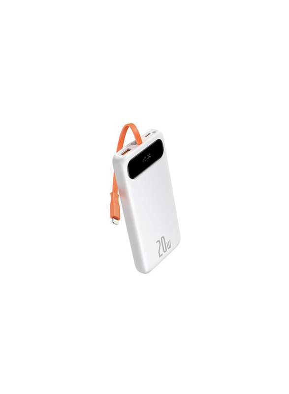 Baseus 10000mAh Wired Block Digital Display Power Bank with Quick Charge & Built In Lightning Cable, 20W, White
Baseus 10000mAh Wired Block Digital Display Power Bank with Quick Charge & Built In Lightning Cable, 20W, White