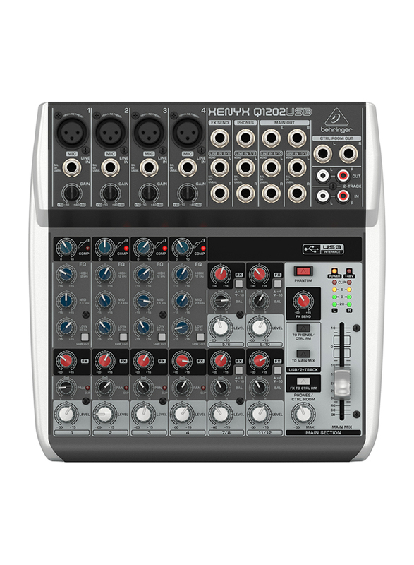 Behringer Premium 12-Input 2-Bus Mixer with XENYX Mic Preamps and Compressors, British EQs and USB/Audio Interface, Q1202USB, White/Black
Behringer Premium 12-Input 2-Bus Mixer with XENYX Mic Preamps and Compressors, British EQs and USB/Audio Interface, Q1202USB, White/Black