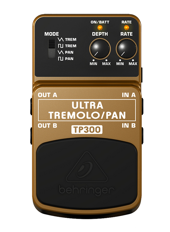 Behringer Classic Stereo Tremolo/Panner Effects Pedal, TP300, Brown/Black
Behringer Classic Stereo Tremolo/Panner Effects Pedal, TP300, Brown/Black