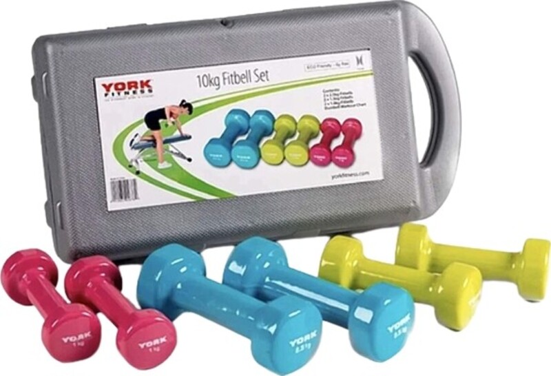York Fitness International Ltd Vinyl Dumbell Fit Bell Set In Case, 60382, 6 Pieces, Multicolour
York Fitness International Ltd Vinyl Dumbell Fit Bell Set In Case, 60382, 6 Pieces, Multicolour