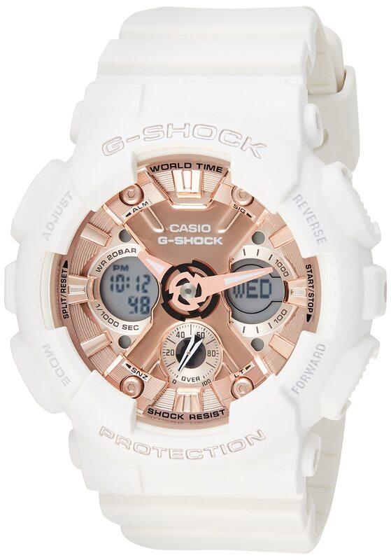 Casio G-Shock Analog + Digital Watch for Men with Resin Band, Water Resistant, GMA-S120MF-7A2DR, Rose Gold-White
Casio G-Shock Analog + Digital Watch for Men with Resin Band, Water Resistant, GMA-S120MF-7A2DR, Rose Gold-White