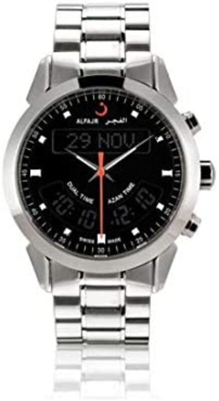 Al Fajr Analog/Digital Watch for Men with Aluminum Band, Water Resistant, WA-10S - Black, Black-Silver
Al Fajr Analog/Digital Watch for Men with Aluminum Band, Water Resistant, WA-10S - Black, Black-Silver