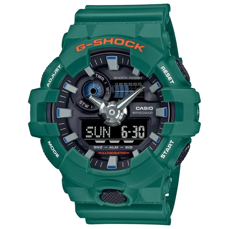 Casio G-Shock Analog + Digital Watch for Men with Resin Band, Water Resistant, GA-700SC-3ADR, Black-Green
Casio G-Shock Analog + Digital Watch for Men with Resin Band, Water Resistant, GA-700SC-3ADR, Black-Green