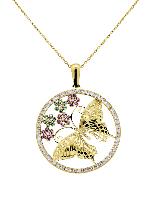 Liali Jewellery Regalo 18K Yellow Gold Necklace for Women with Zircon Stone Butterfly Pendant with Coloured Flowers, Yellow
Liali Jewellery Regalo 18K Yellow Gold Necklace for Women with Zircon Stone Butterfly Pendant with Coloured Flowers, Yellow