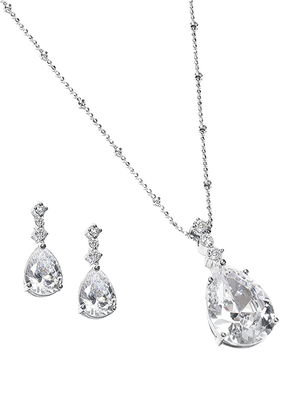 Mariell 2-Piece Vintage CZ Pear-Shaped Teardrop Jewelry Set for Women, with Necklace and Earring, Silver
Mariell 2-Piece Vintage CZ Pear-Shaped Teardrop Jewelry Set for Women, with Necklace and Earring, Silver