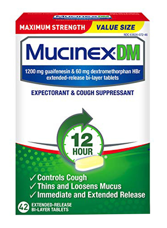 Mucinex Cough Suppressant and Expectorant Mucinex DM Maximum Strength Tablets, 1200mg, 42 Tablets
Mucinex Cough Suppressant and Expectorant Mucinex DM Maximum Strength Tablets, 1200mg, 42 Tablets