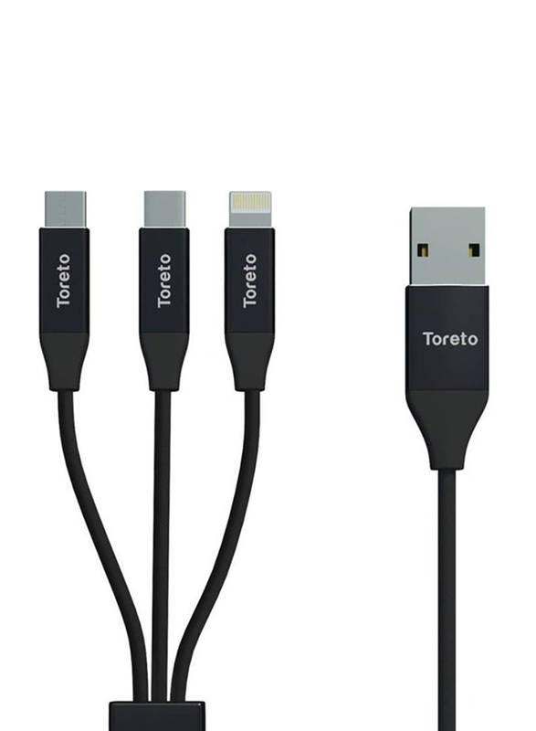 Toreto 1.2-Meter Presto 1.1 Multi Charging Cable, Fast Charging USB Type A Male to Micro USB/Lightning/USB Type-C for Smartphones Black
Toreto 1.2-Meter Presto 1.1 Multi Charging Cable, Fast Charging USB Type A Male to Micro USB/Lightning/USB Type-C for Smartphones Black