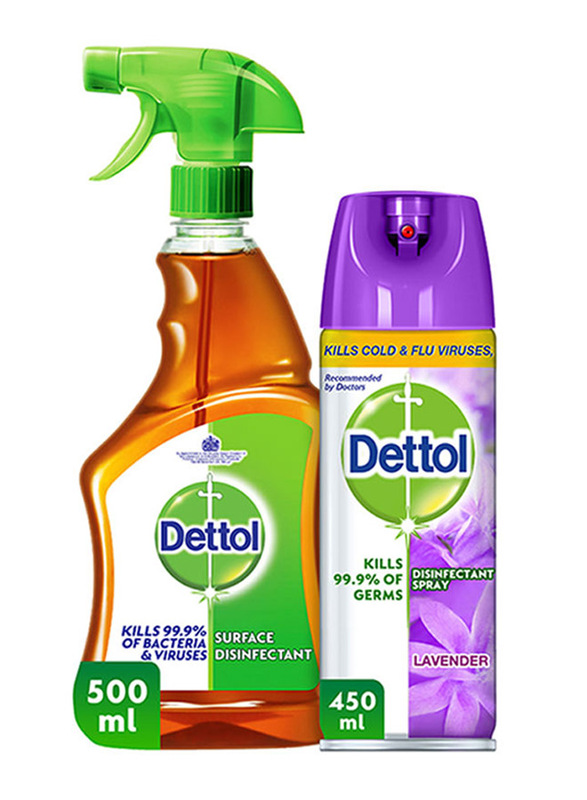 Dettol Lavender Disinfectant Surface Spray with Original Anti-Bacterial Liquid Trigger, 450ml + 500ml
Dettol Lavender Disinfectant Surface Spray with Original Anti-Bacterial Liquid Trigger, 450ml + 500ml
