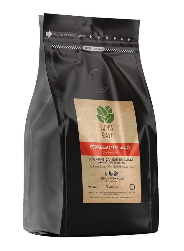Cuppa East Top Class Espresso Italiano Whole Beans, 50% Arabica - 50% Robusta Coffee Blend, Medium Dark Roast, 500g
Cuppa East Top Class Espresso Italiano Whole Beans, 50% Arabica - 50% Robusta Coffee Blend, Medium Dark Roast, 500g