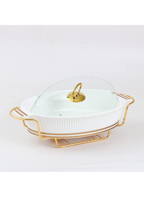 Orchid 13-Inch Ceramic Oval Food Warmer Chafing Dish with Stand & Glass Lid, White/Gold
Orchid 13-Inch Ceramic Oval Food Warmer Chafing Dish with Stand & Glass Lid, White/Gold