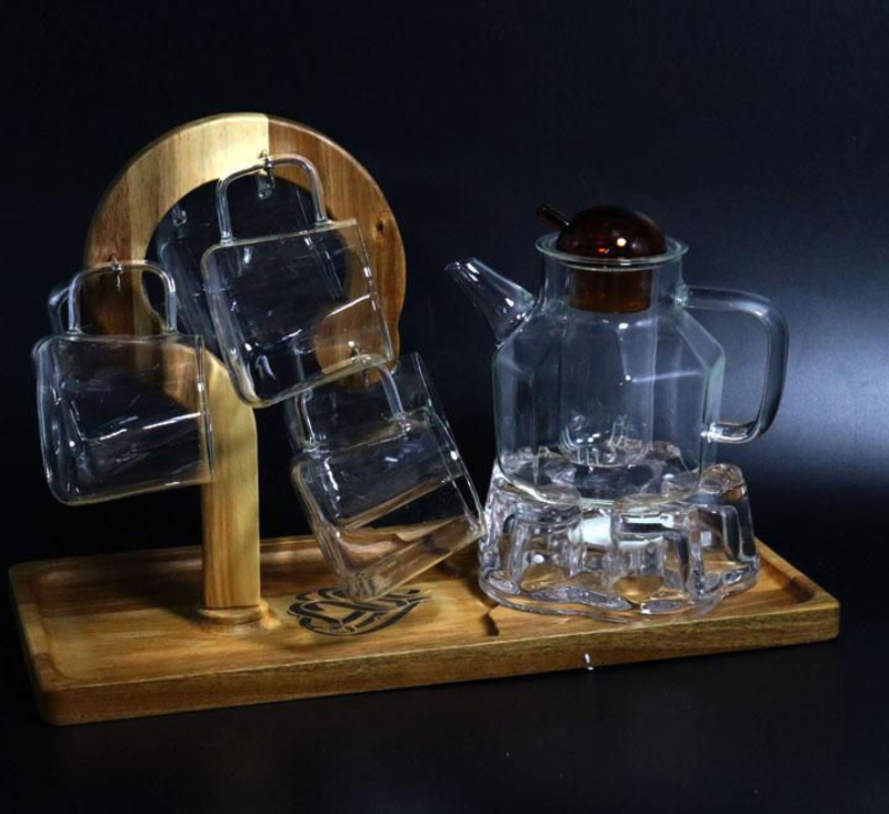 9-Piece Decorative Glass Teapot Set with Warmer, Tea Glass & Wooden Cup Holder, SHJ00921, Clear
9-Piece Decorative Glass Teapot Set with Warmer, Tea Glass & Wooden Cup Holder, SHJ00921, Clear