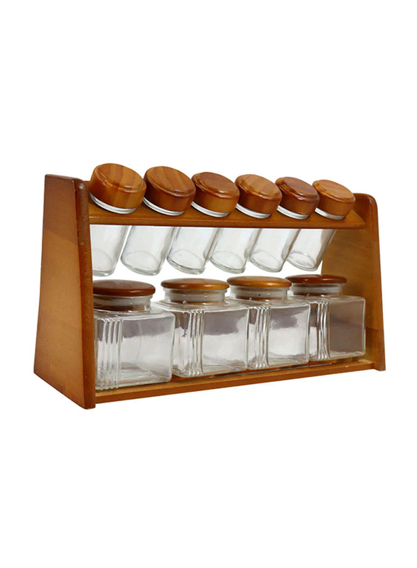 Borosilicate 10-Piece Glass High Storage Canister Set with Wooden Lid and Rack, Brown/Clear
Borosilicate 10-Piece Glass High Storage Canister Set with Wooden Lid and Rack, Brown/Clear