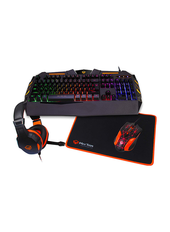 Meetion 4-in-1 Colourful Backlit English/Arabic Wired Keyboard, Wired Mouse, Headphone & Mouse Pad PC Gaming Kit, MTC500, Black/Orange
Meetion 4-in-1 Colourful Backlit English/Arabic Wired Keyboard, Wired Mouse, Headphone & Mouse Pad PC Gaming Kit, MTC500, Black/Orange