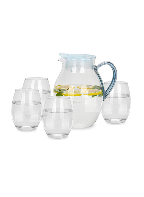 Fissman 5-Piece Borosilicate Glass Jug and Glass Cup Set with Leakproof Lid, 23x23x17.5 cm
Fissman 5-Piece Borosilicate Glass Jug and Glass Cup Set with Leakproof Lid, 23x23x17.5 cm