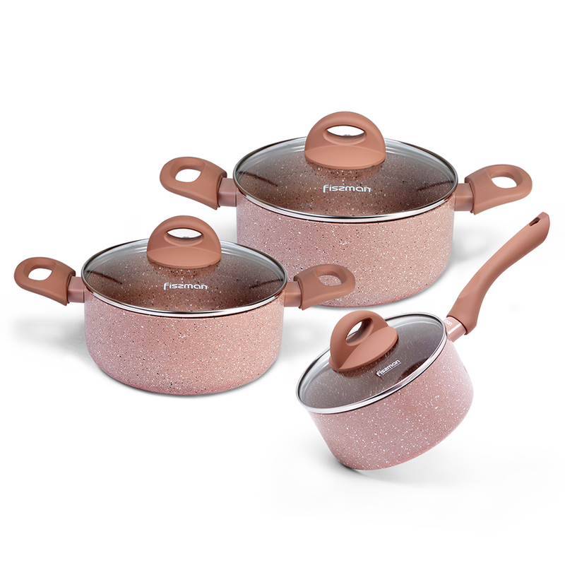 Fissman 6-Piece Aluminium Round Cookware Set with Non-stick Coating, Brown/Clear
Fissman 6-Piece Aluminium Round Cookware Set with Non-stick Coating, Brown/Clear