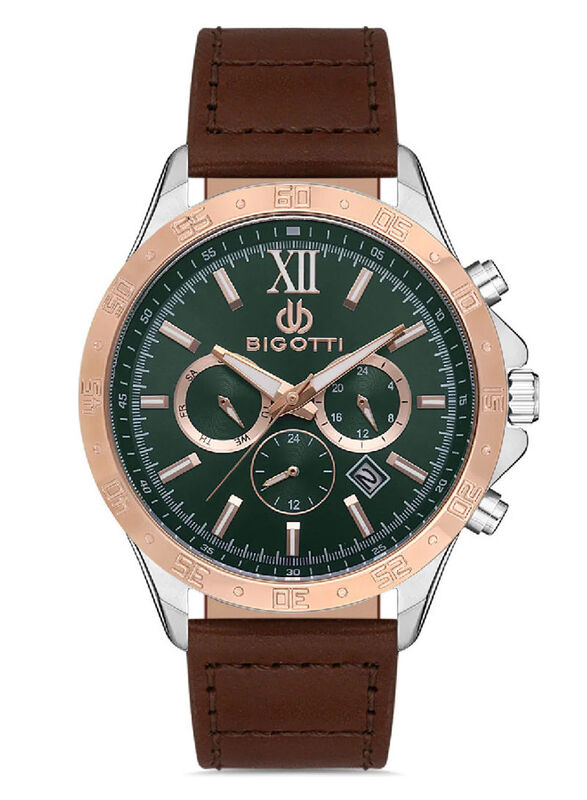 Bigotti Analog Watch for Men With Leather Band, Chronograph, BG.1.10246-1, Dark Brown-Green
Bigotti Analog Watch for Men With Leather Band, Chronograph, BG.1.10246-1, Dark Brown-Green