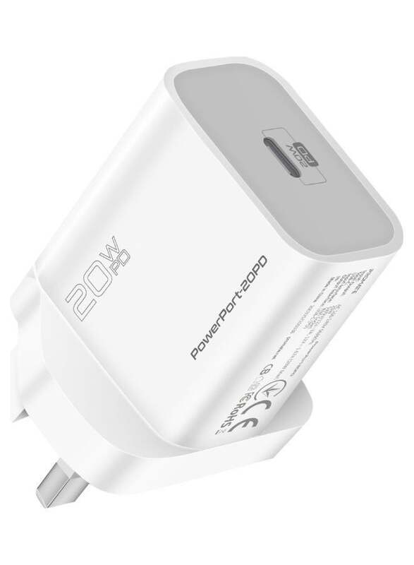 Promate 20W USB-C Charger with Power Delivery, Ultra-Compact Fast Charge Type-C Wall Adapter with USB-C Power Delivery, PowerPort 20PD-UK, White
Promate 20W USB-C Charger with Power Delivery, Ultra-Compact Fast Charge Type-C Wall Adapter with USB-C Power Delivery, PowerPort 20PD-UK, White