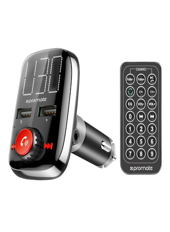 Promate Wireless In-Car FM Transmitter With Dual USB Charging Ports And Smart LED Display Cable, SMARTUNE-3, Black
Promate Wireless In-Car FM Transmitter With Dual USB Charging Ports And Smart LED Display Cable, SMARTUNE-3, Black