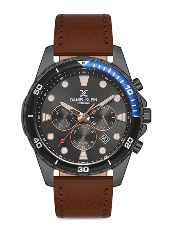 Daniel Klein Exclusive Analog Watch for Men with Leather Band, Water Resistant and Chronograph, DK.1.12952-4, Brown/Grey-Blue
Daniel Klein Exclusive Analog Watch for Men with Leather Band, Water Resistant and Chronograph, DK.1.12952-4, Brown/Grey-Blue