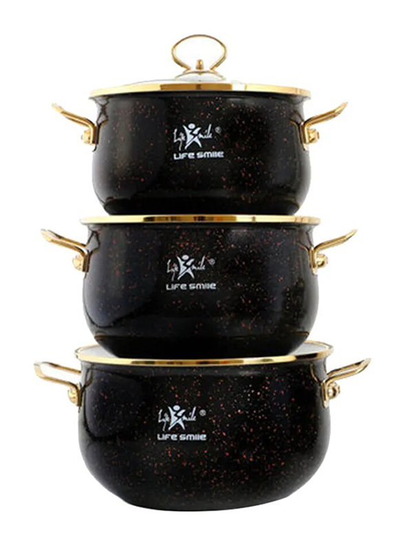 Life Smile 3-Piece Granite Coated Enamel Round Mini Cooking Pot with Lids, NMLP-3G-BRA, Black/Gold
Life Smile 3-Piece Granite Coated Enamel Round Mini Cooking Pot with Lids, NMLP-3G-BRA, Black/Gold