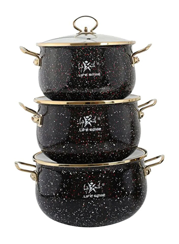 Life Smile 3-Piece Granite Coated Enamel Mini Cooking Pot With Lids, NMLP-2G-BRW, Black
Life Smile 3-Piece Granite Coated Enamel Mini Cooking Pot With Lids, NMLP-2G-BRW, Black